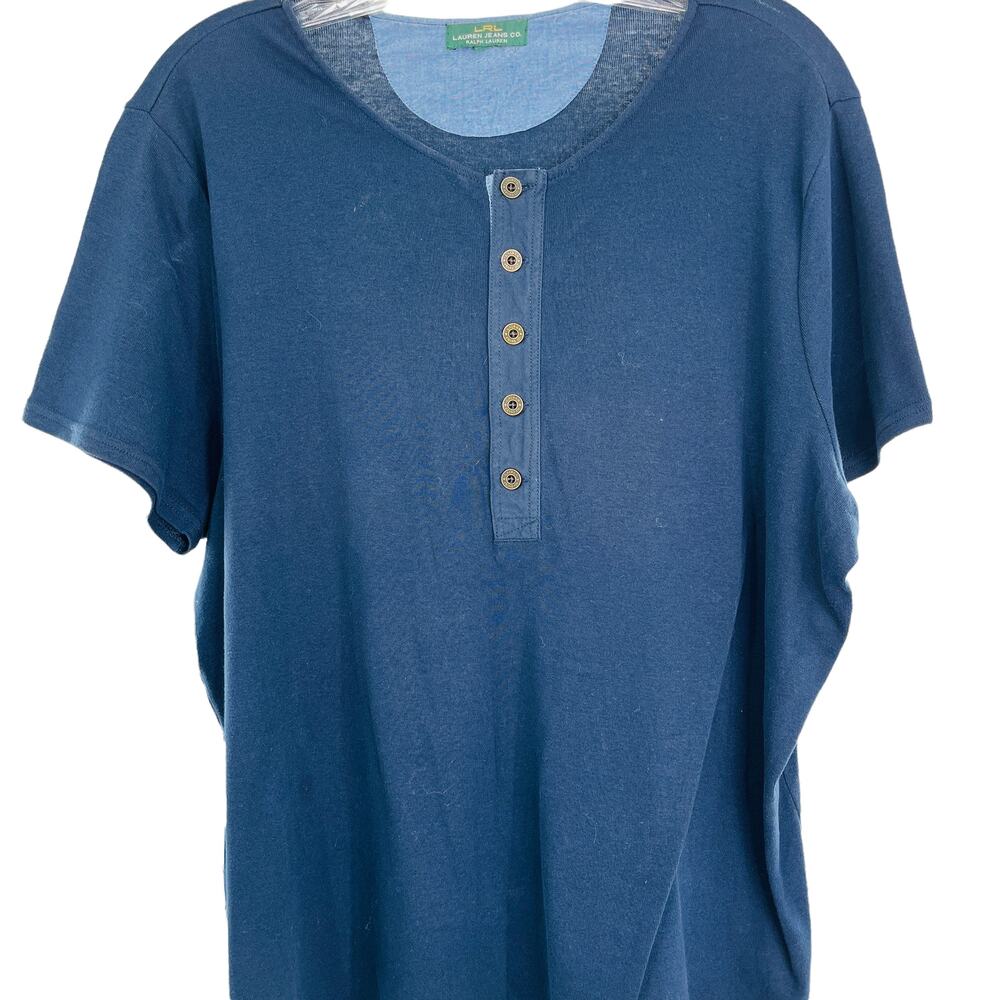 RALPH LAUREN Navy Blue Short Sleeve Henley Pullover Soft Shirt L